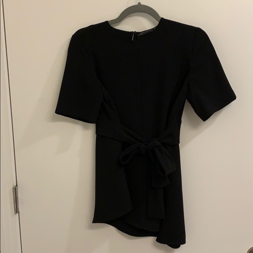 New with tags Zara women black bow crepe shirt szS